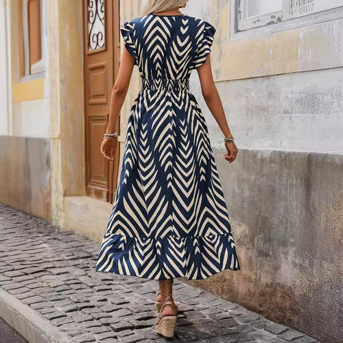 Elegant Printed Short-Sleeve Dress