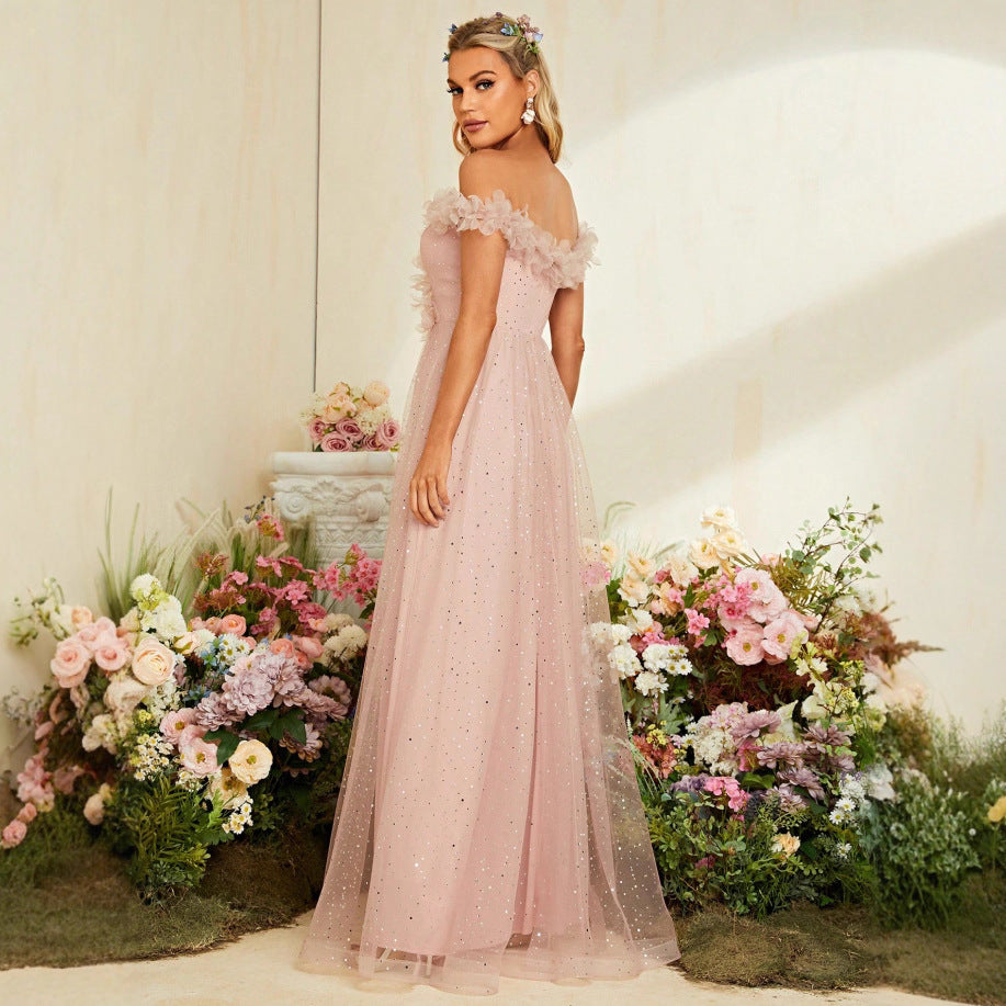 Elegant Light Pink French-Style Luxury Evening Gown
