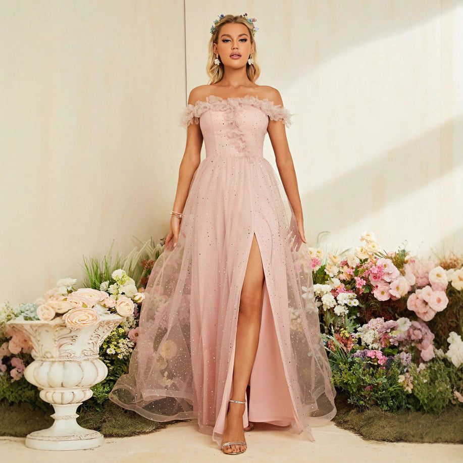 Elegant Light Pink French-Style Luxury Evening Gown