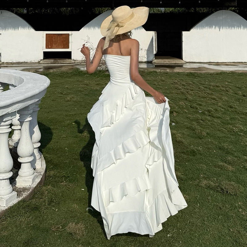 Asymmetric Layered Elegant Strapless Dress