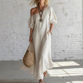 Solid Color Off-Shoulder Loose Vintage-Inspired Dress