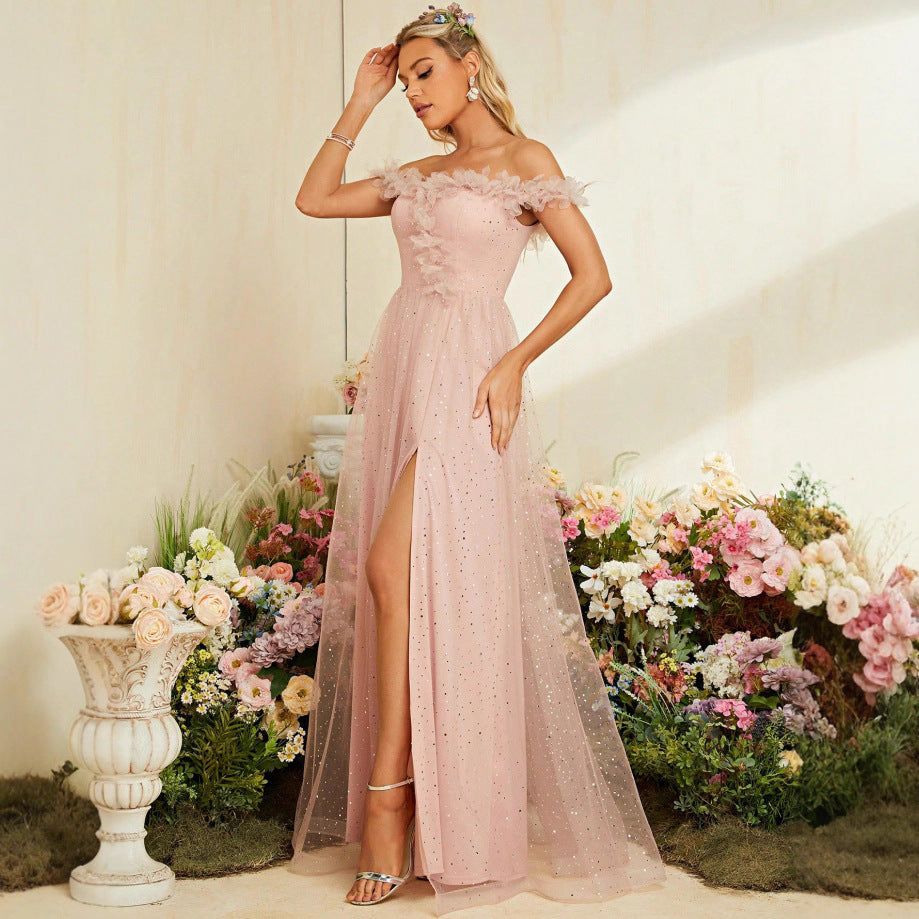 Elegant Light Pink French-Style Luxury Evening Gown