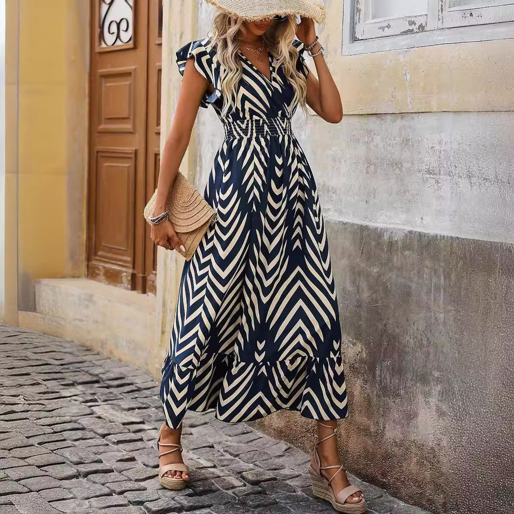 Elegant Printed Short-Sleeve Dress