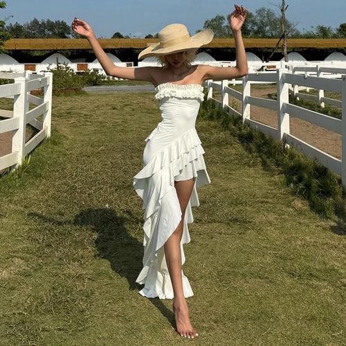 Asymmetric Layered Elegant Strapless Dress